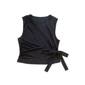 YOZY Black Ribbed Sleeveless Side Tie Wrap TankTop Women Size L yoga pilates gym